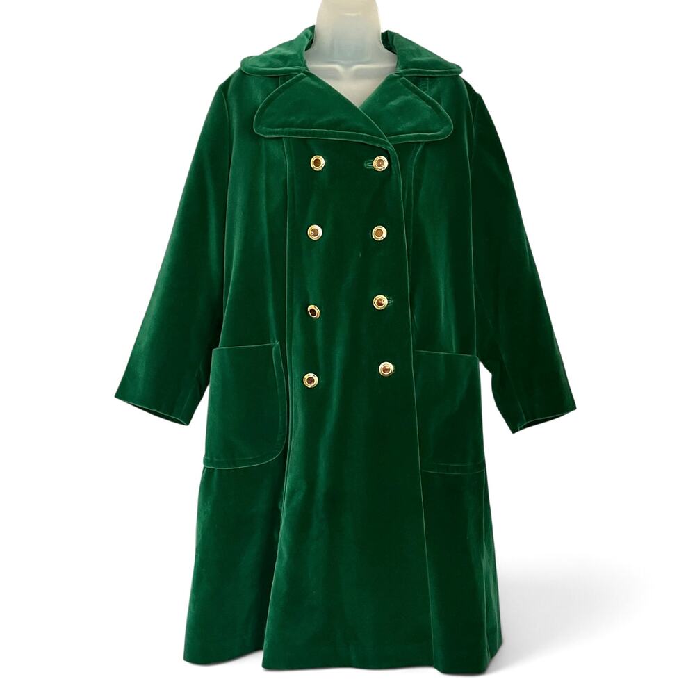Vintage Surrey Classics Canada ILGWU Green Velvet Double Breasted Overcoat M/L